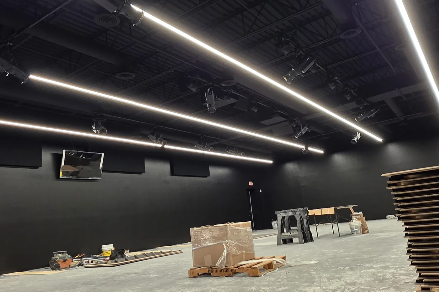 Large commercial space with new linear LED lighting
